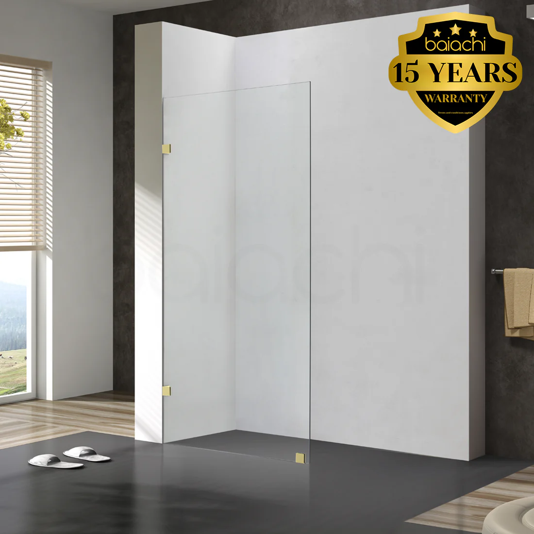 Frameless Shower Screen 800mm Brushed Gold