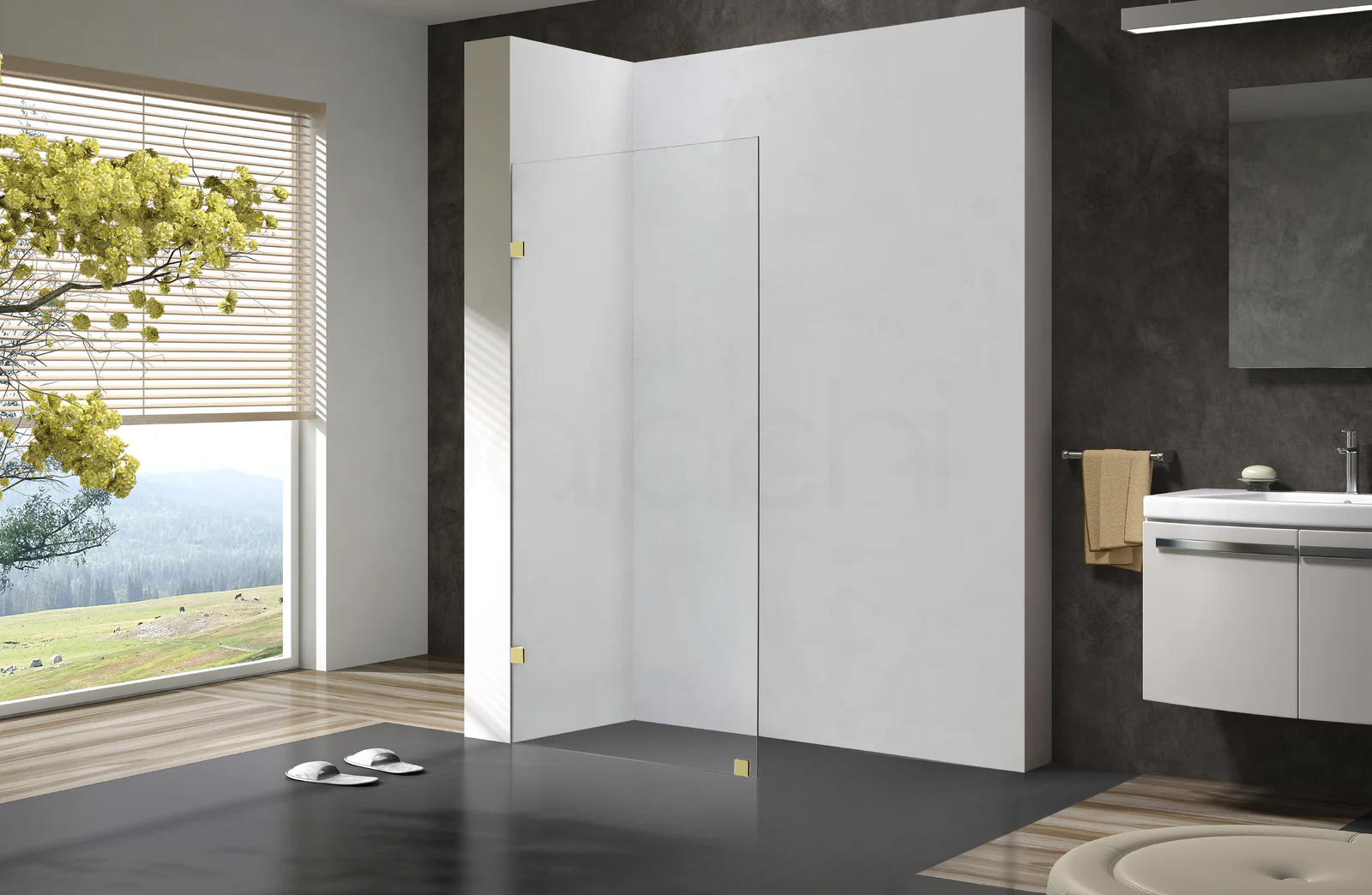 Frameless Shower Screen 800mm Brushed Gold - Image 8