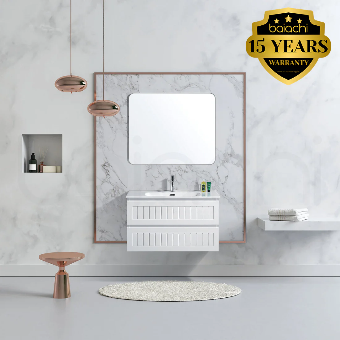 Hampton Plywood 900mm Wall Hung Bathroom Vanity White Stone - Image 3