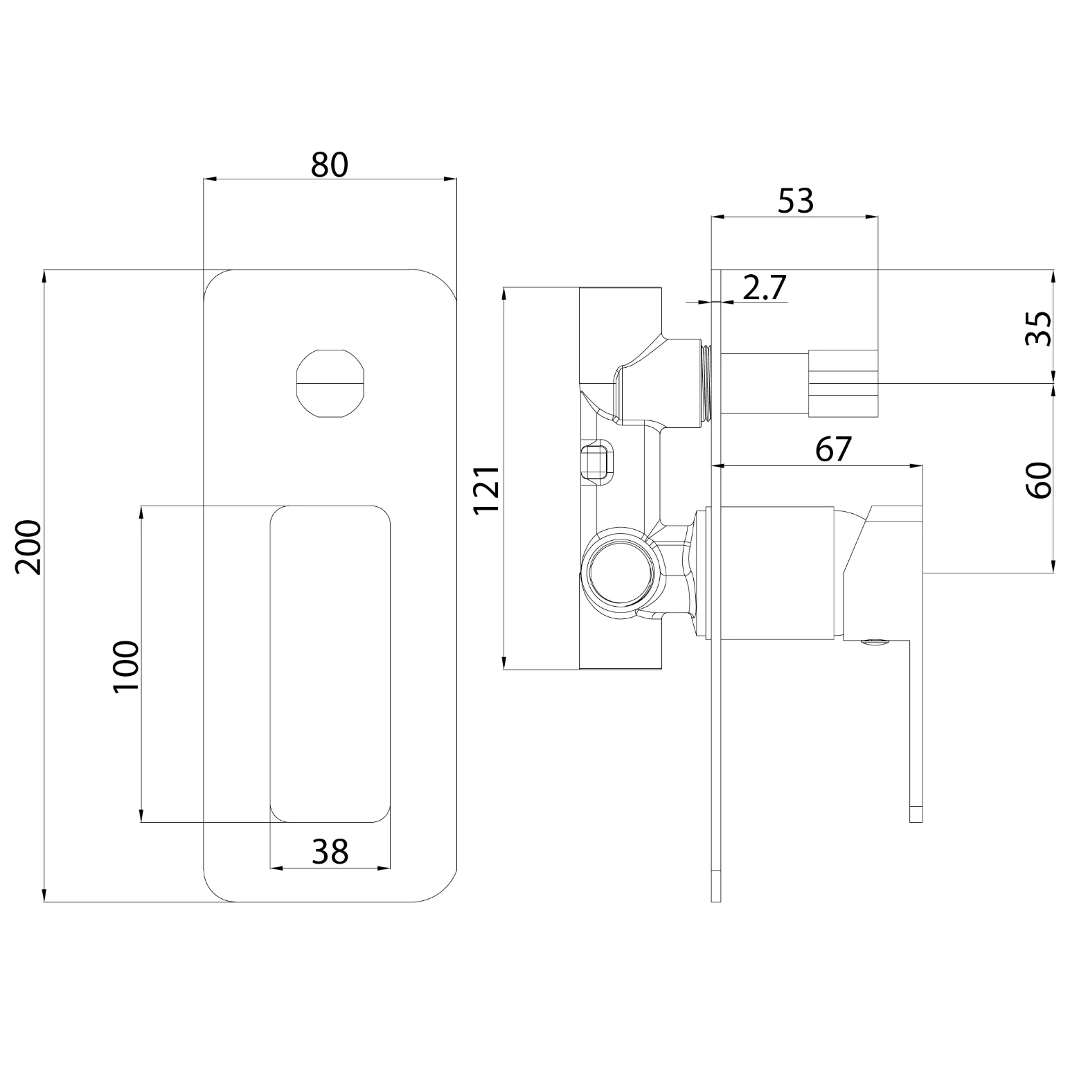 Ikon Ceram Wall Mixer With Diverter Matte Black - Image 2