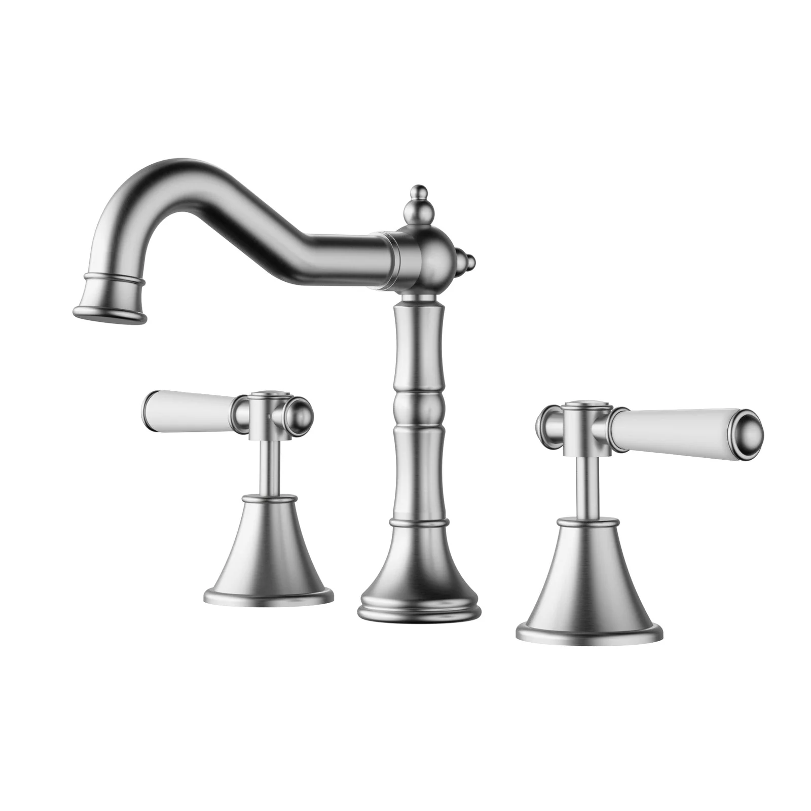 Ikon Clasico Basin Set Ceramic Handle Brushed Nickel - Image 4