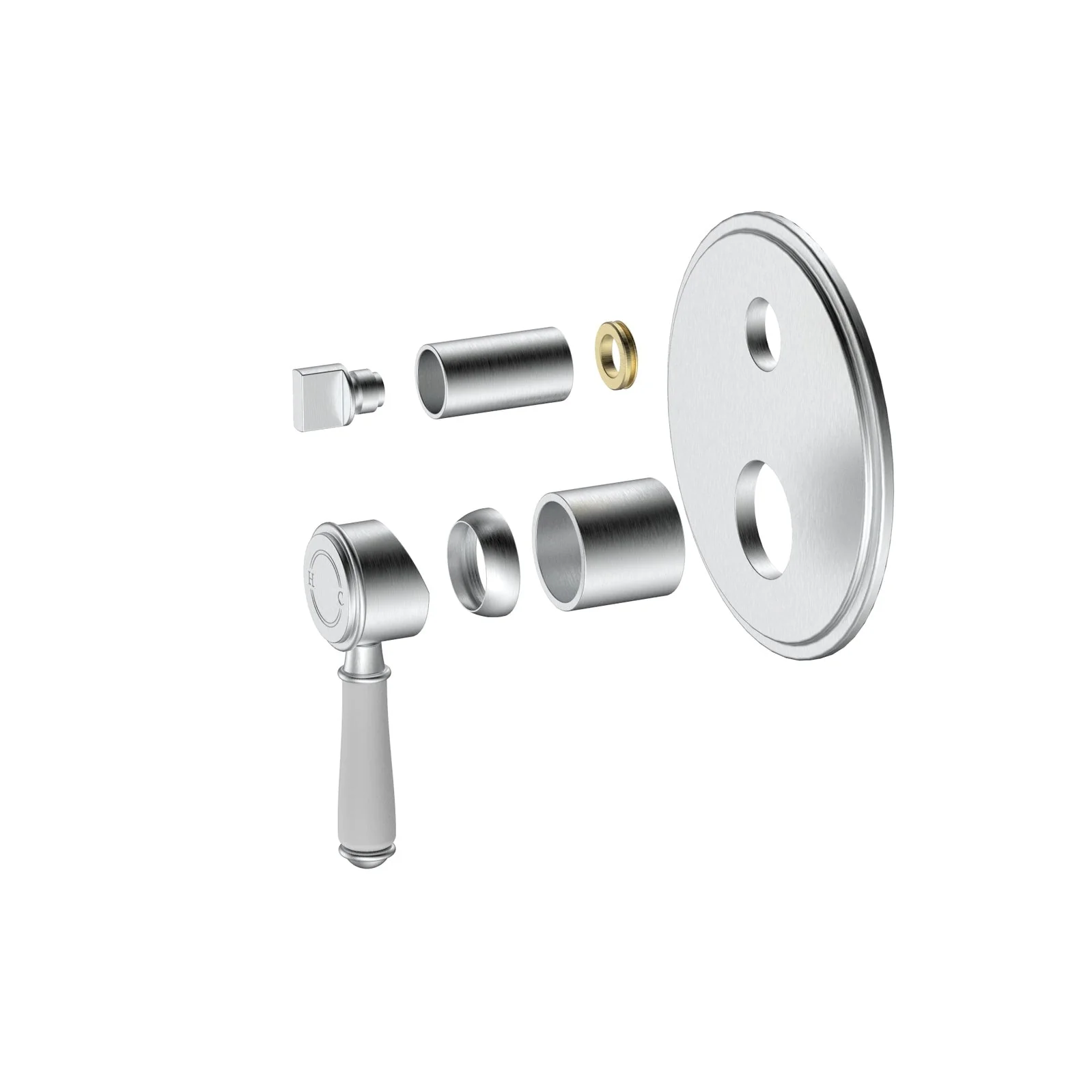 Ikon Clasico Ceramic Handle Wall Mixer With Diverter Brushed Nickel - Image 2