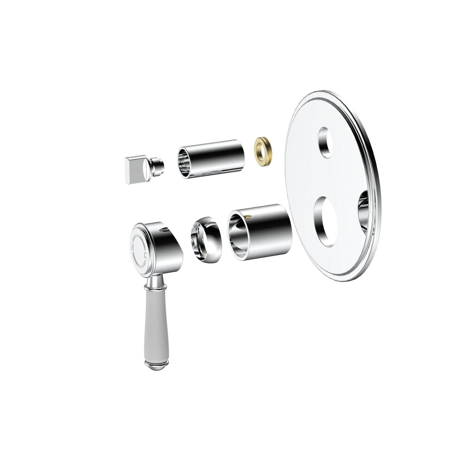 Ikon Clasico Ceramic Handle Wall Mixer With Diverter Chrome - Image 2