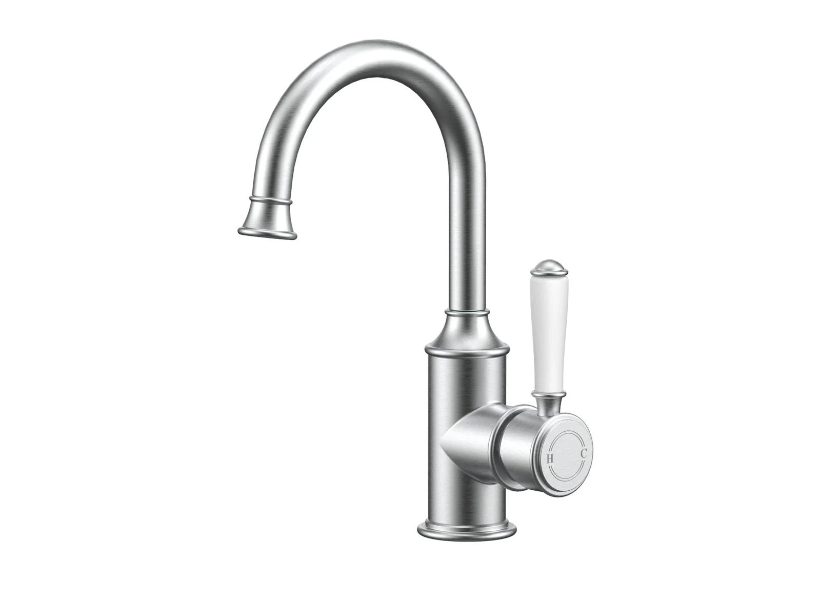 Ikon Clasico Gooseneck Basin Mixer Ceramic Handle Brushed Nickel - Image 4