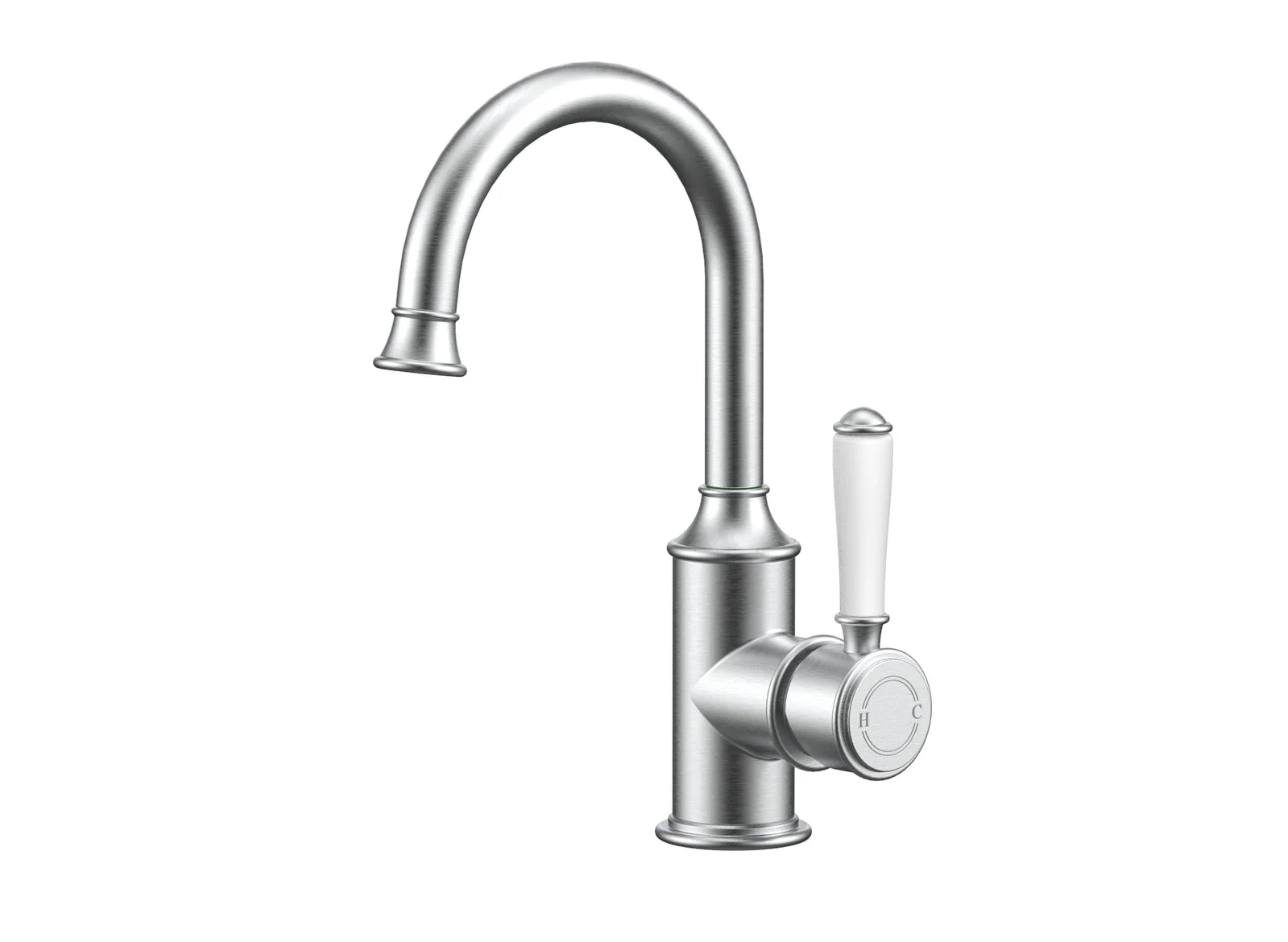 Ikon Clasico Gooseneck Basin Mixer Ceramic Handle Brushed Nickel - Image 6