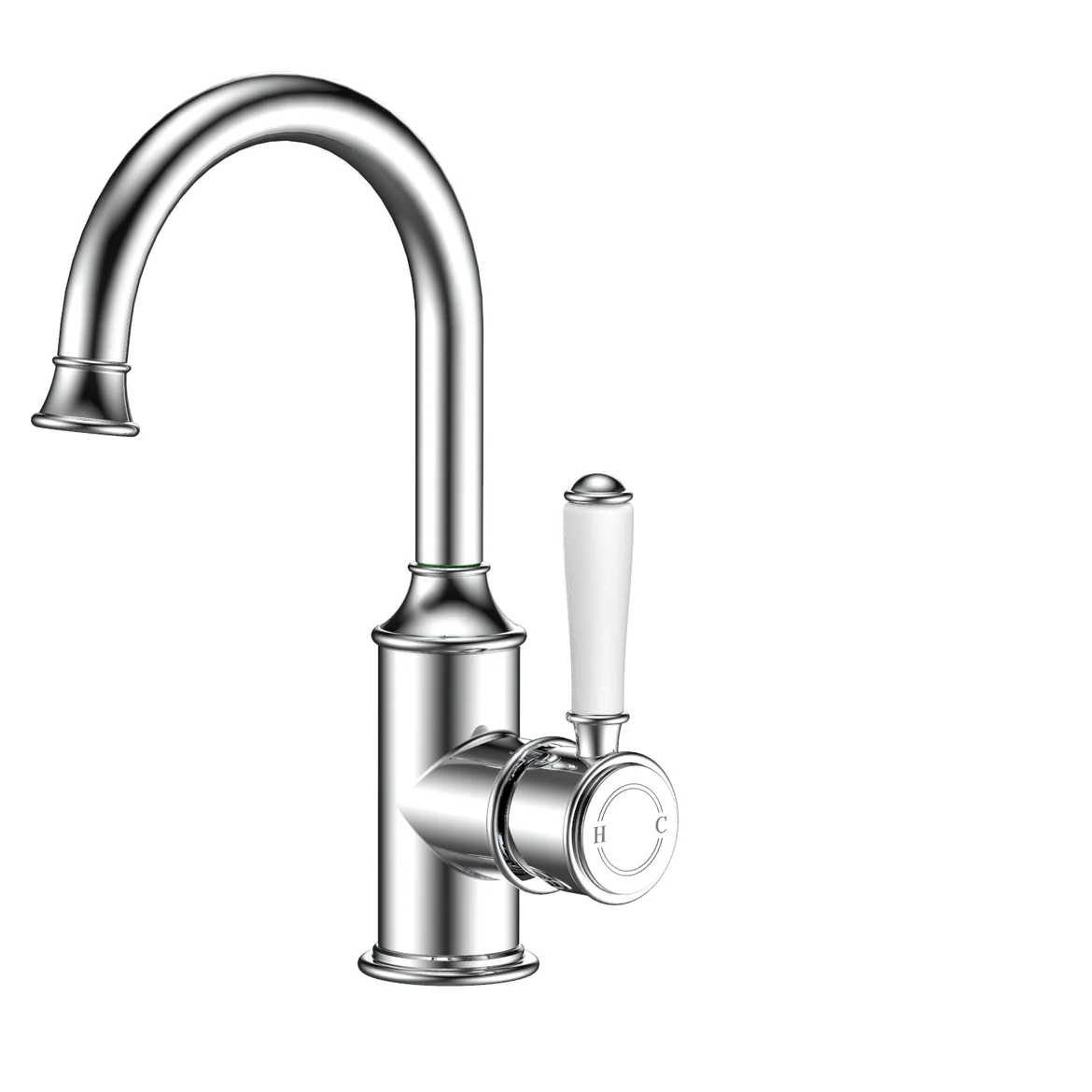 Ikon Clasico Gooseneck Basin Mixer Ceramic Handle Chrome - Image 2