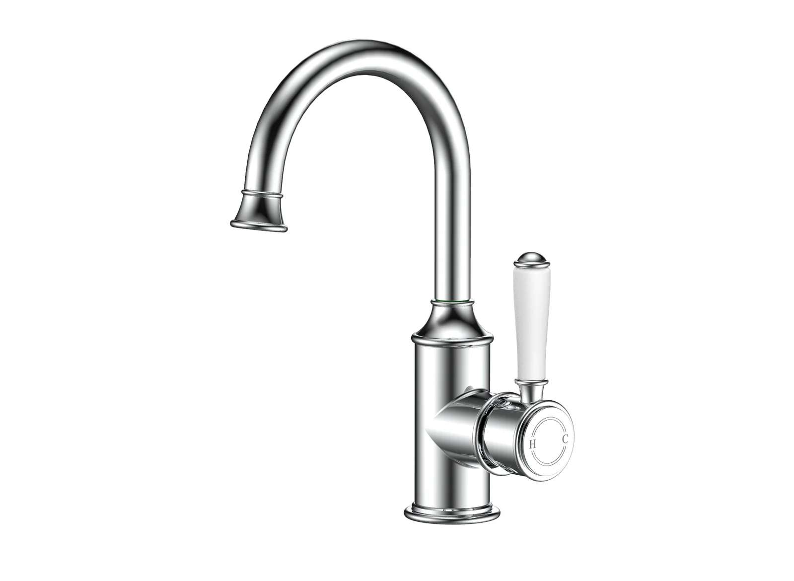 Ikon Clasico Gooseneck Basin Mixer Ceramic Handle Chrome - Image 4