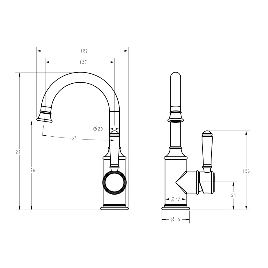 Ikon Clasico Gooseneck Basin Mixer Matte Black - Image 3