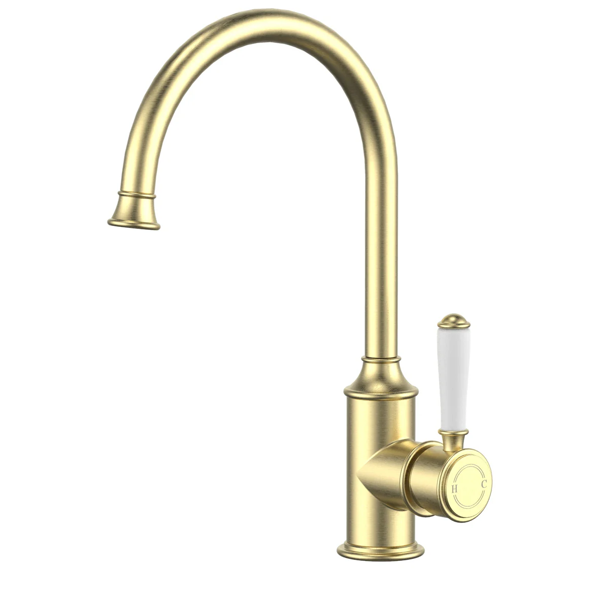 Ikon Clasico Gooseneck Sink Mixer Ceramic Handle Brushed Gold - Image 2