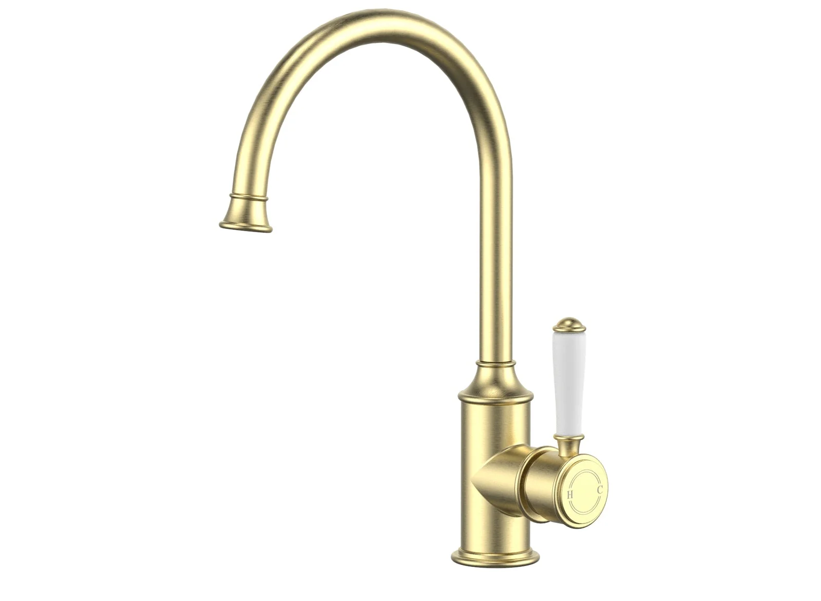 Ikon Clasico Gooseneck Sink Mixer Ceramic Handle Brushed Gold - Image 6