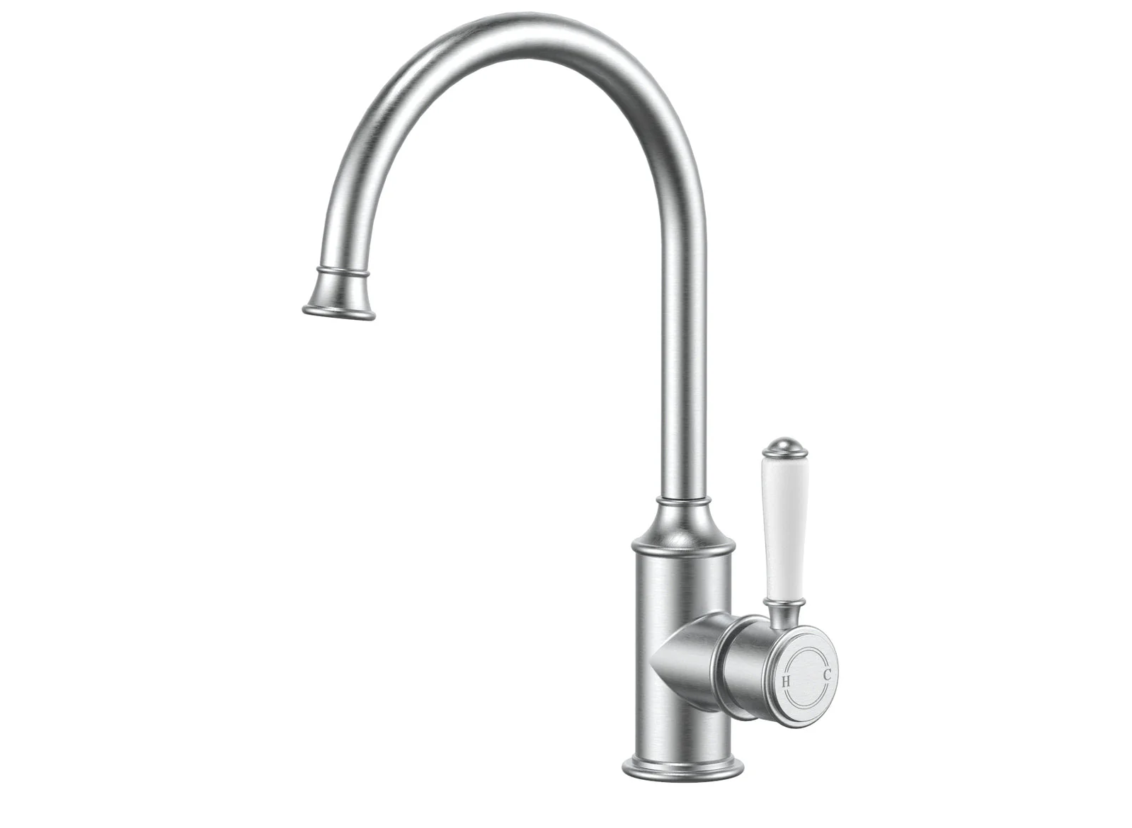 Ikon Clasico Gooseneck Sink Mixer Ceramic Handle Brushed Nickel - Image 6