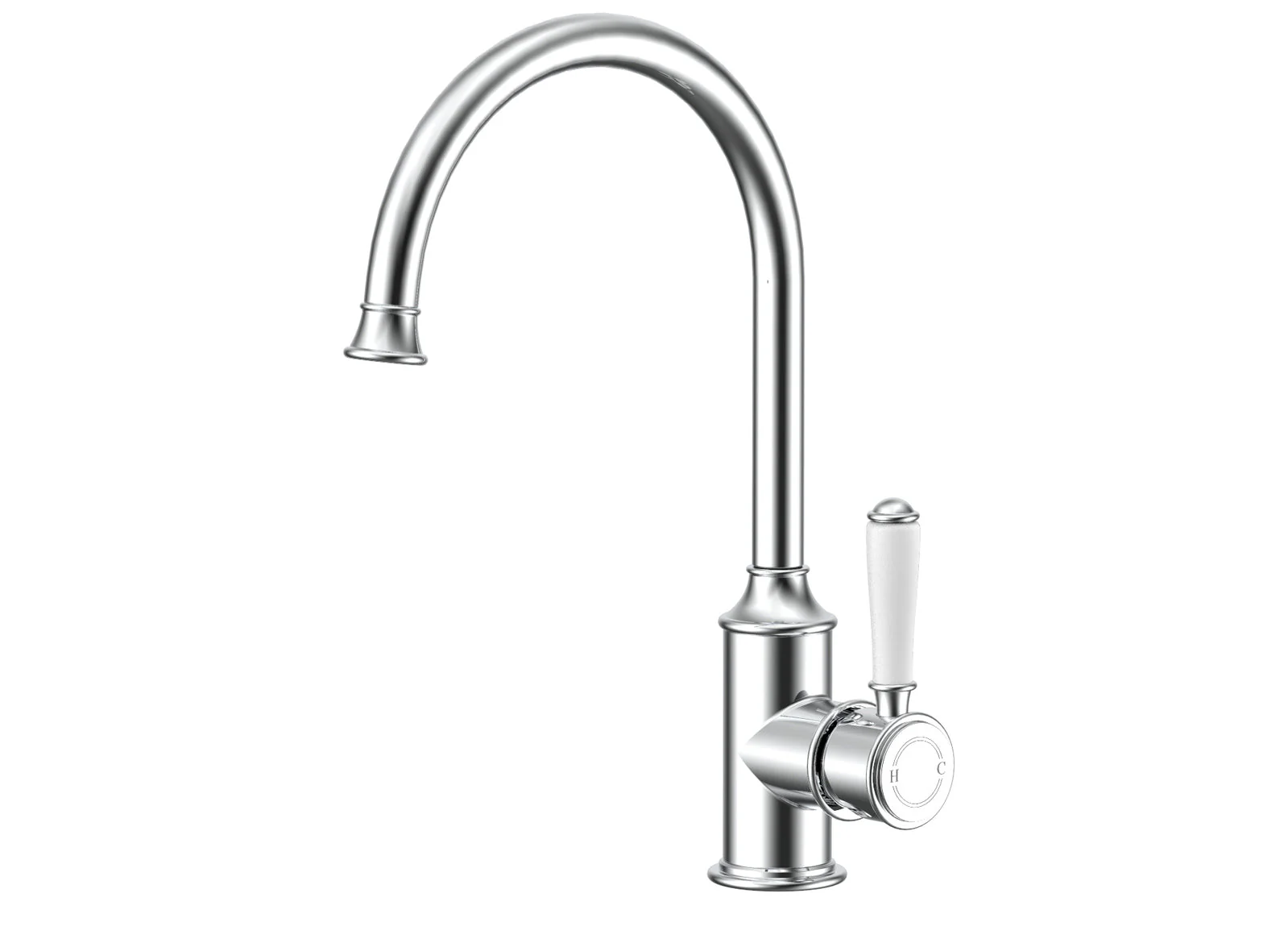 Ikon Clasico Gooseneck Sink Mixer Ceramic Handle Chrome - Image 6