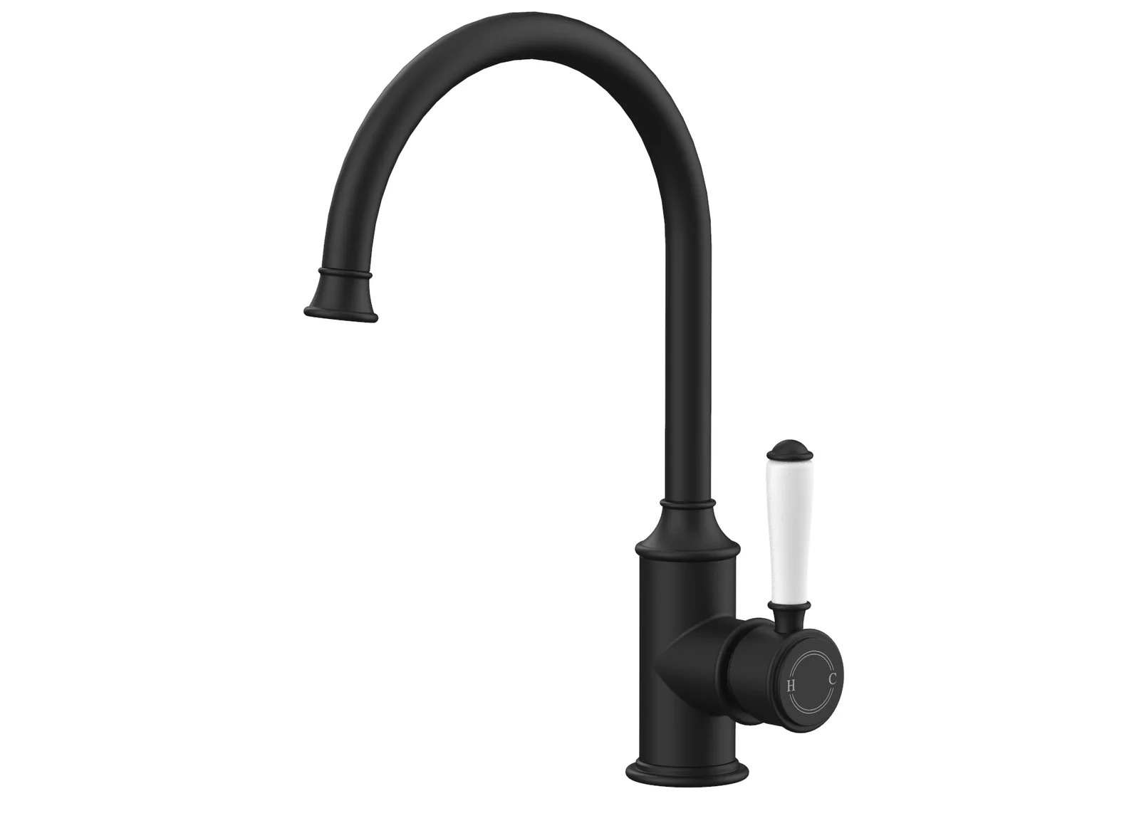 Ikon Clasico Gooseneck Sink Mixer Ceramic Handle Matte Black - Image 4