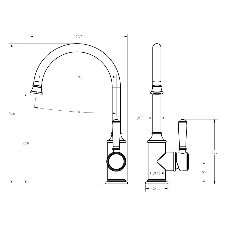 Ikon Clasico Gooseneck Sink Mixer Ceramic Handle Matte Black - Image 5