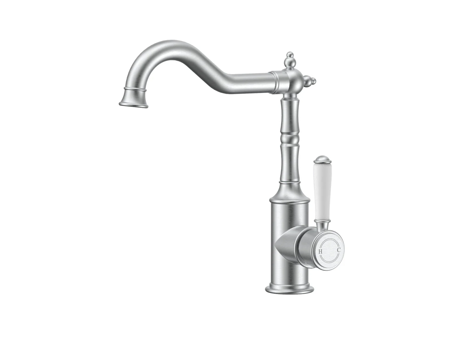 Ikon Clasico Sink Mixer Ceramic Handle Brushed Nickel - Image 6