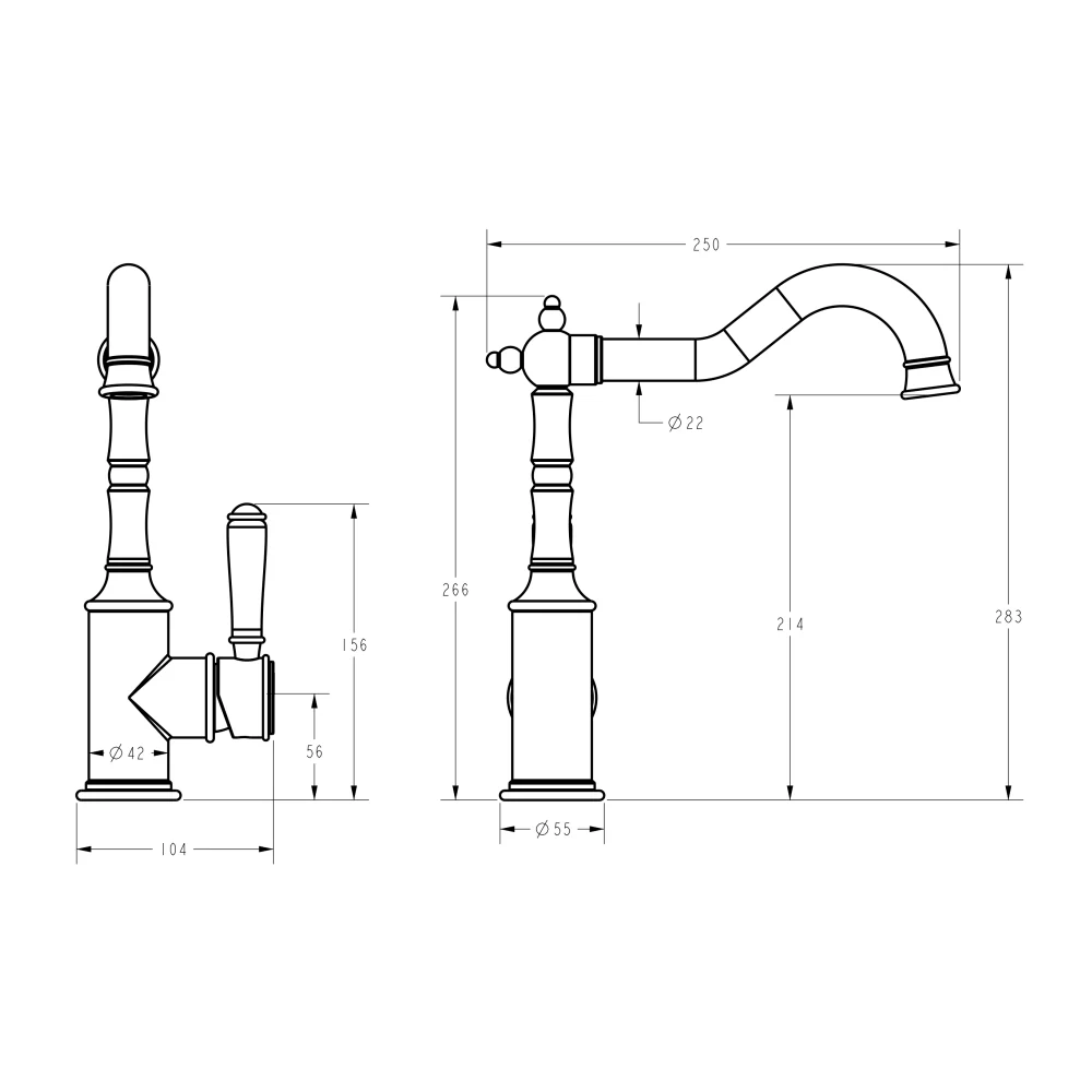 Ikon Clasico Sink Mixer Ceramic Handle Matte Black - Image 5