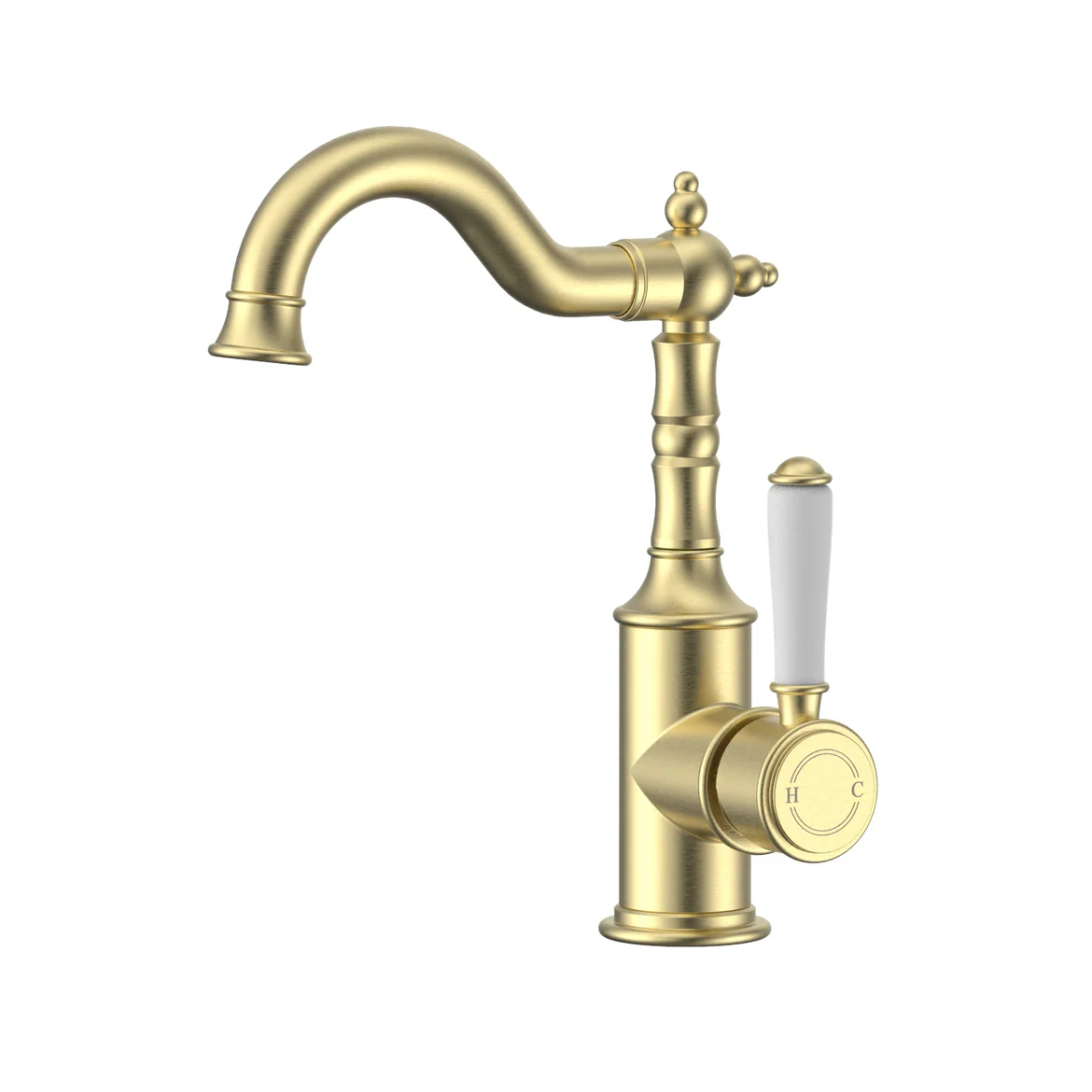Ikon Clasico Basin Mixer Ceramic Handle Brushed Gold - Image 2