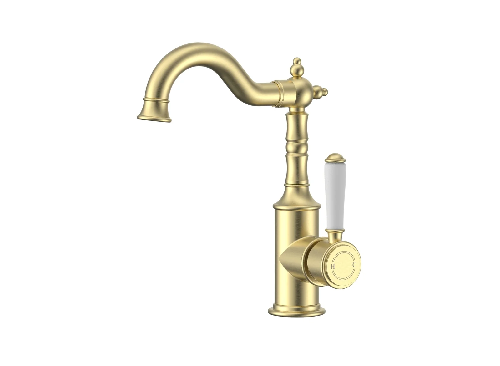 Ikon Clasico Basin Mixer Ceramic Handle Brushed Gold - Image 4