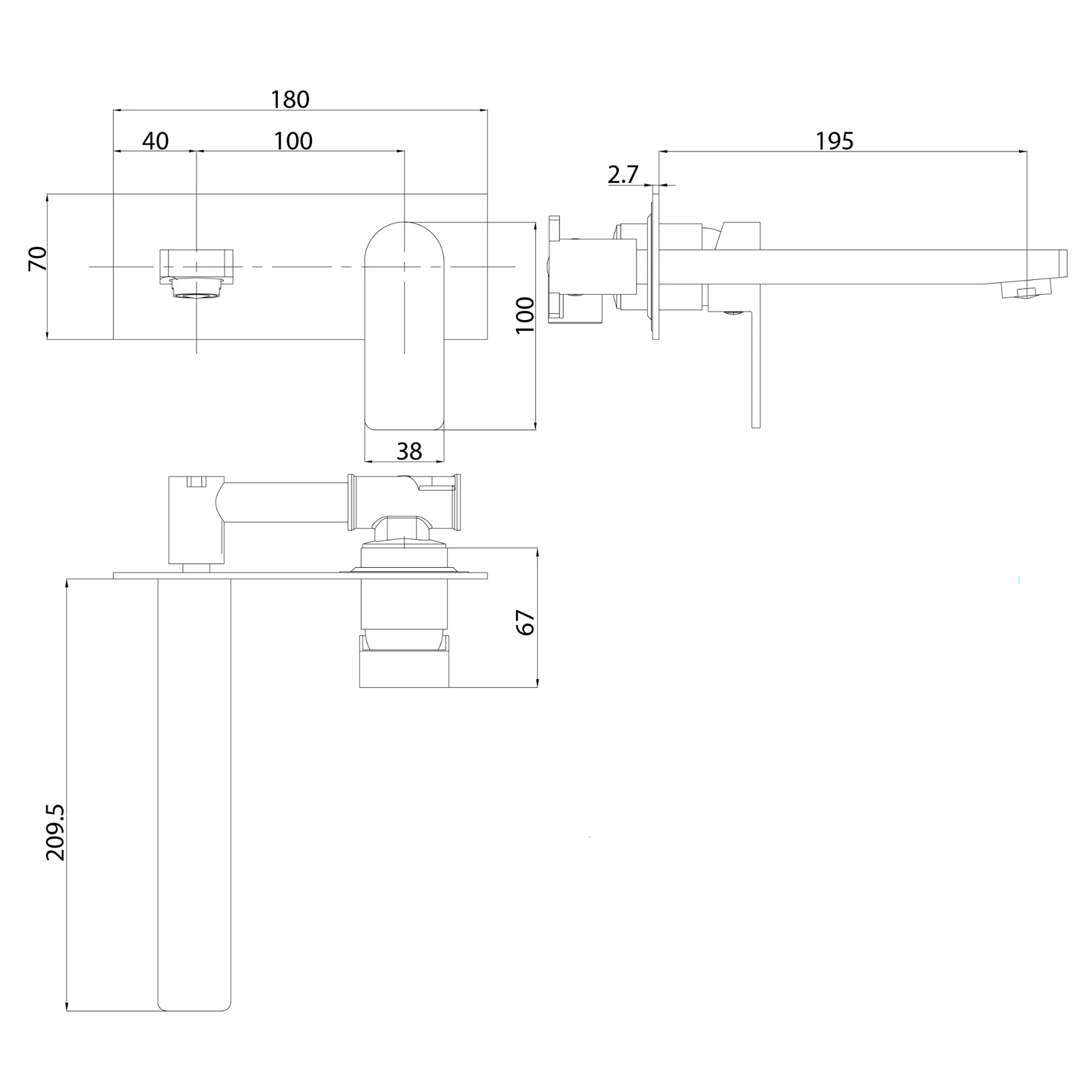 Ikon Flores Wall Basin Mixer with Spout Chrome - Image 2