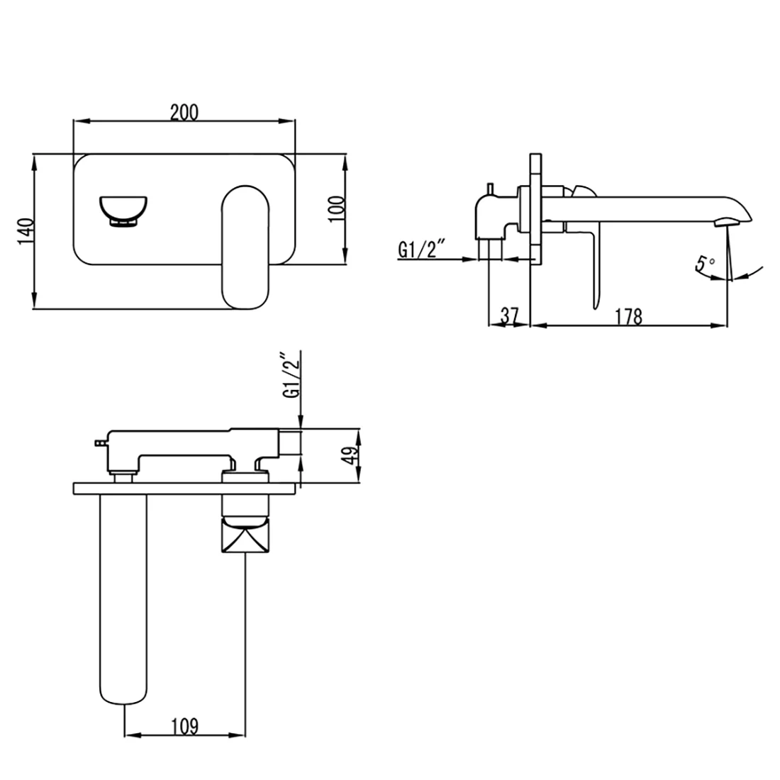 Ikon Kara Wall Mixer With Spout Brushed Gold - Image 2