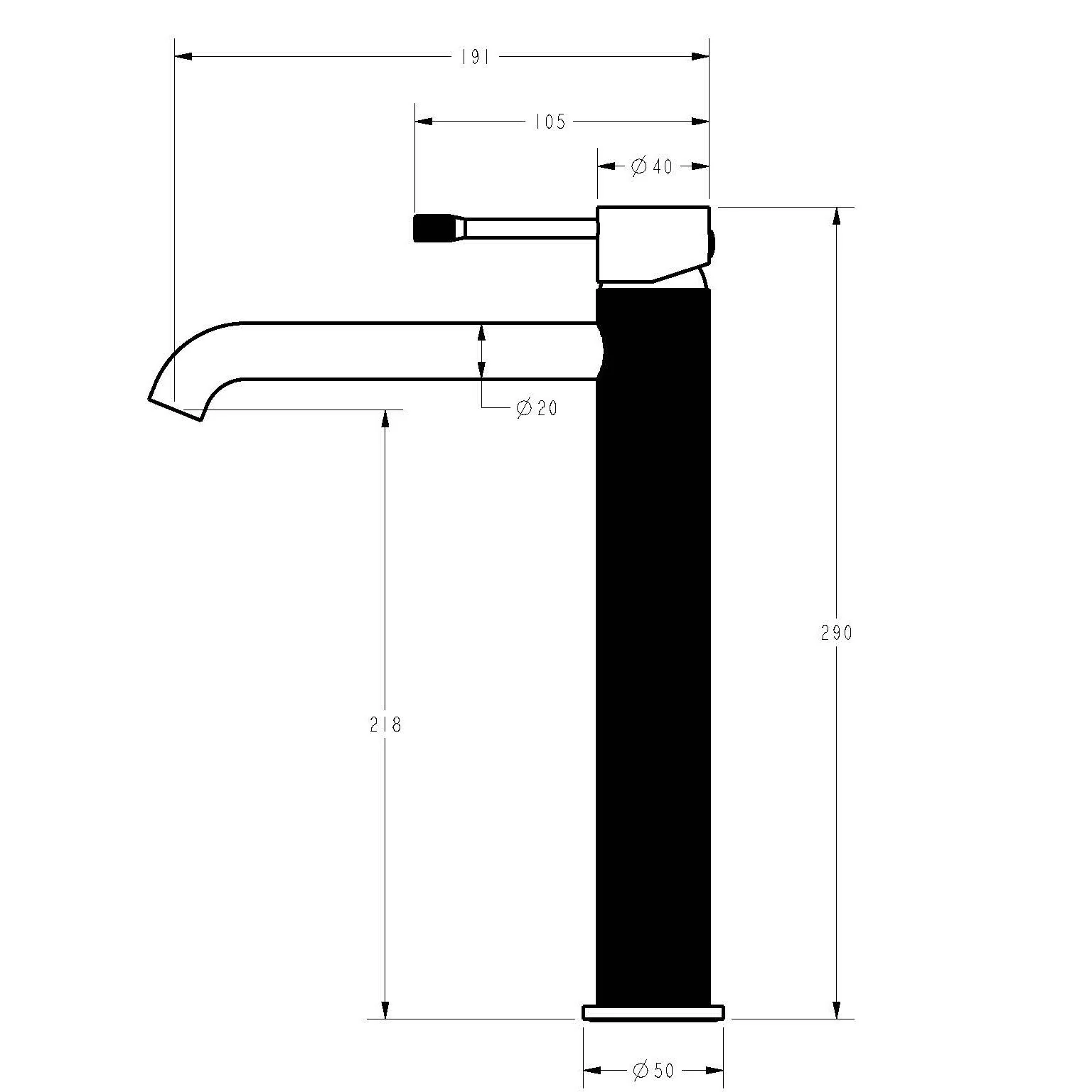 Linie High Rise Basin Mixer Matte Black - Image 2