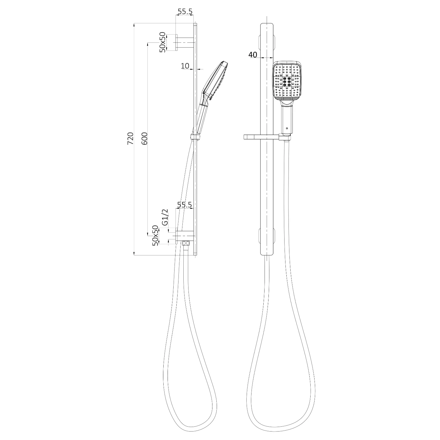 Ikon Seto Sliding Shower Rail with Integrated Water Inlet - Image 2