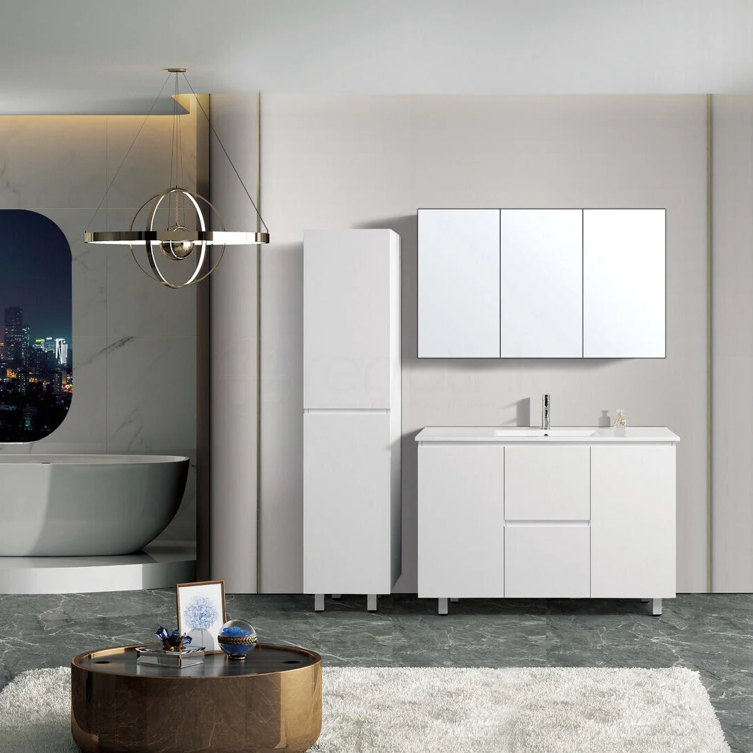 Ivana 1200mm PVC Water Proof Bathroom Vanity Double Ceramic Basin - Image 6