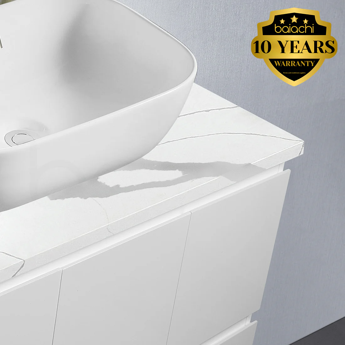 Ivana 750mm PVC Water Proof Wall Hung Bathroom Vanity Left Drawers Calacatta Quartz Stone