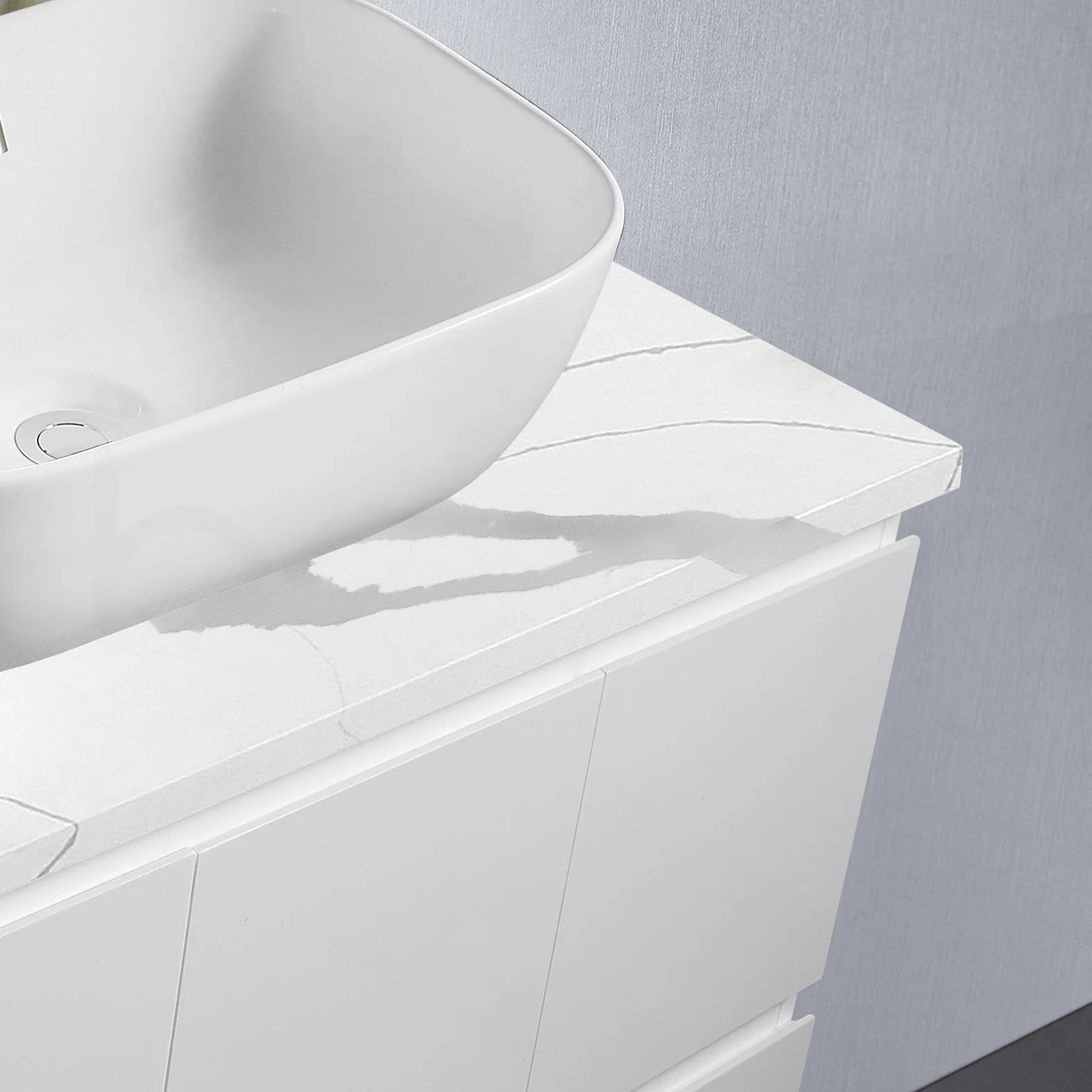 Ivana 750mm PVC Water Proof Wall Hung Bathroom Vanity Left Drawers Calacatta Quartz Stone - Image 5