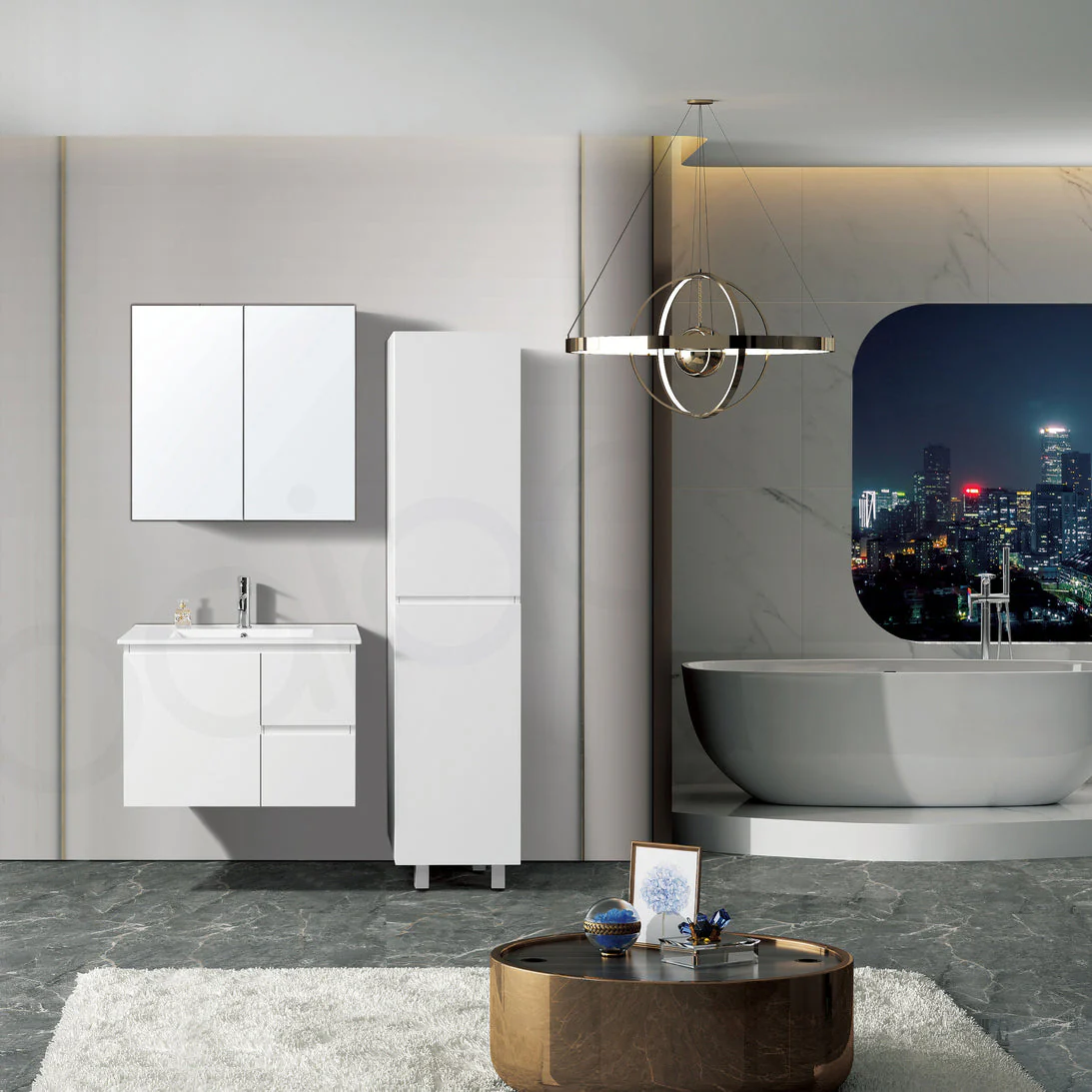 Ivana 750mm PVC Water Proof Wall Hung Bathroom Vanity Right Drawers White Quartz Stone - Image 5