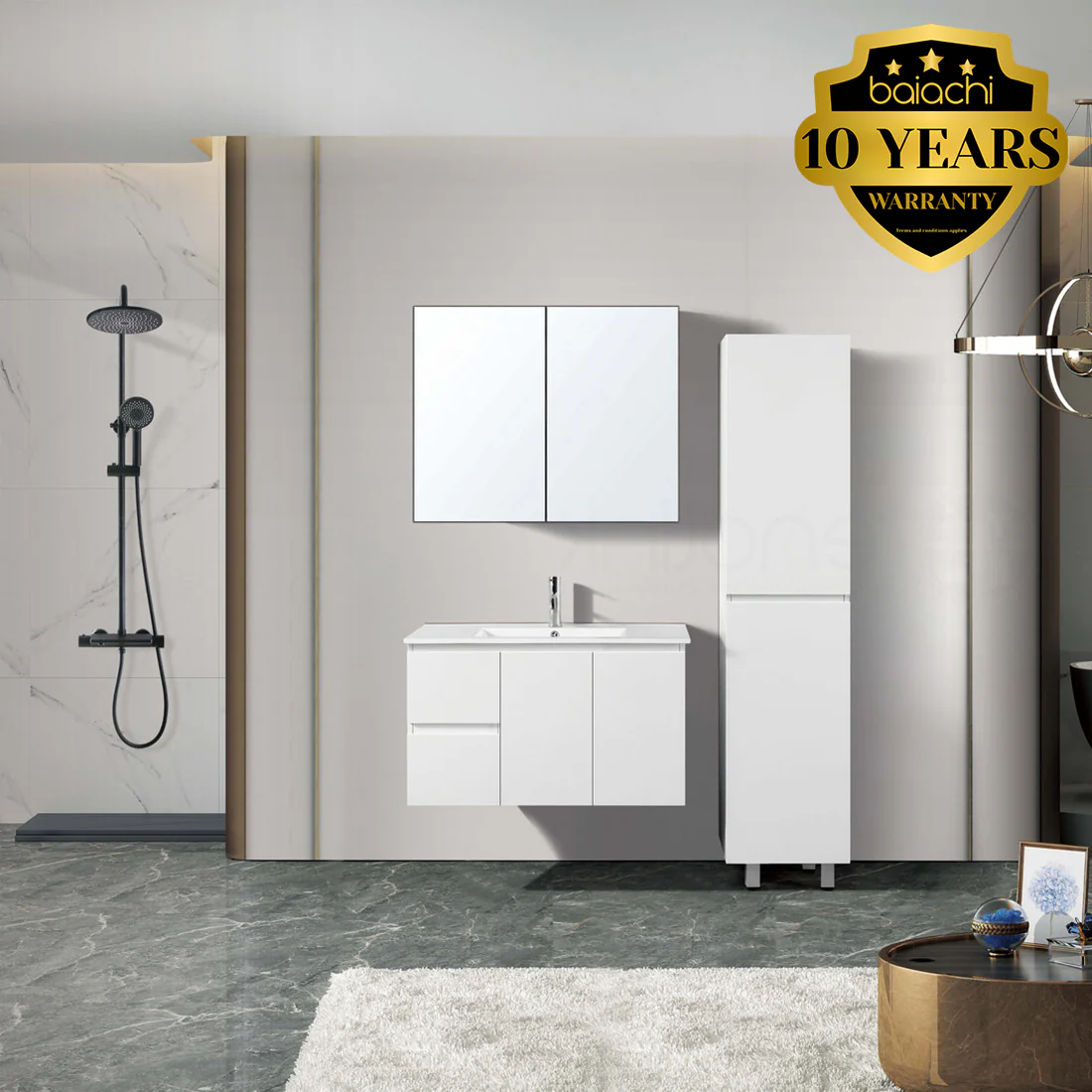 Ivana 900mm PVC Water Proof Wall Hung Bathroom Vanity Left Drawers Cabinet