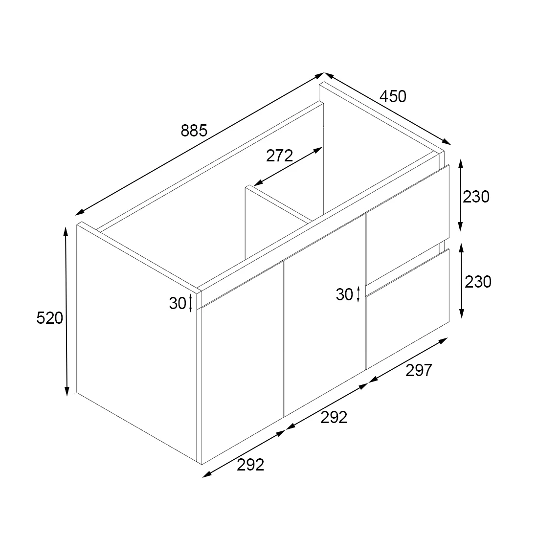 Ivana 900mm PVC Water Proof Wall Hung Bathroom Vanity Right Drawers Calacatta Quartz Stone - Image 2