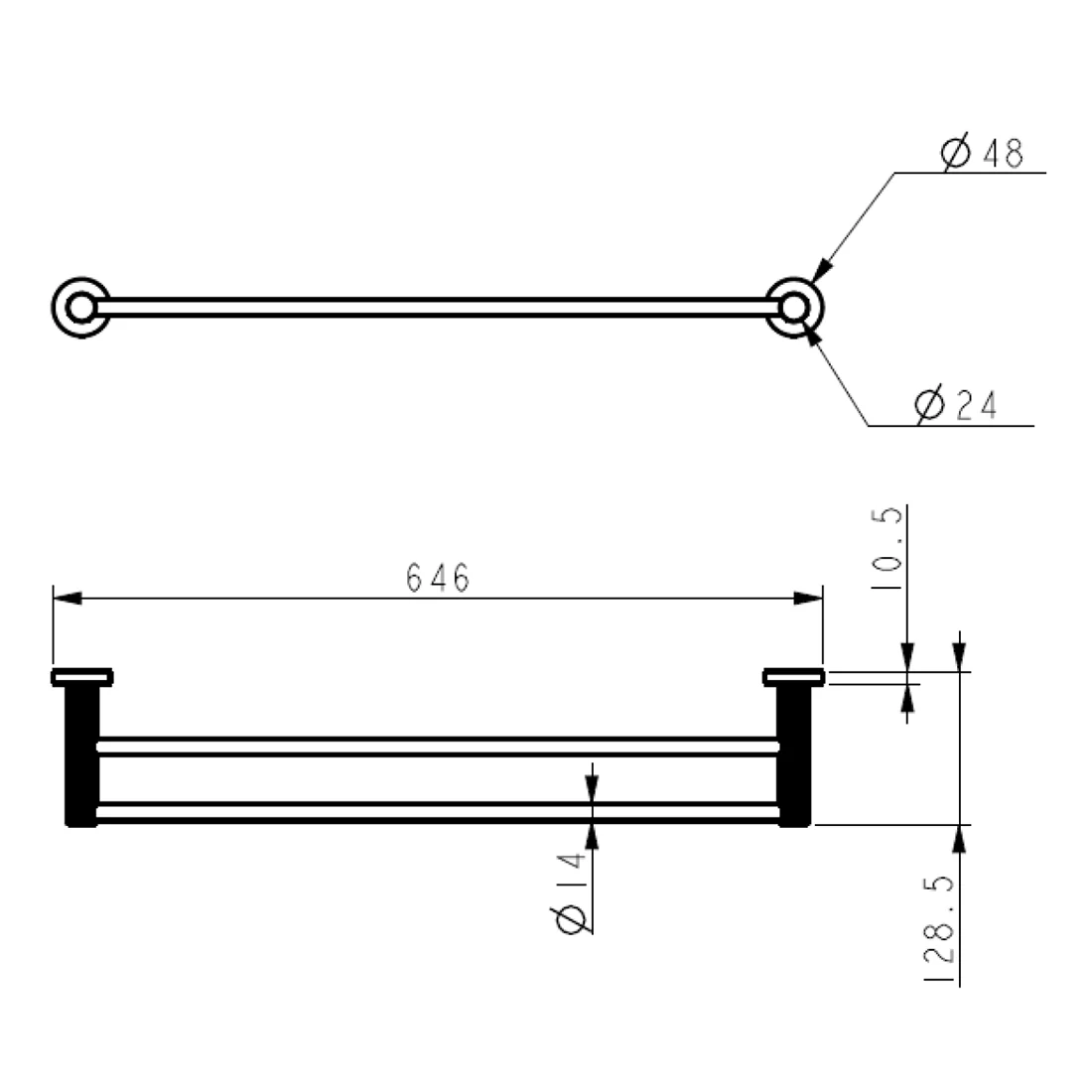 Linie Double Towel Rail 600mm Matte Black - Image 2