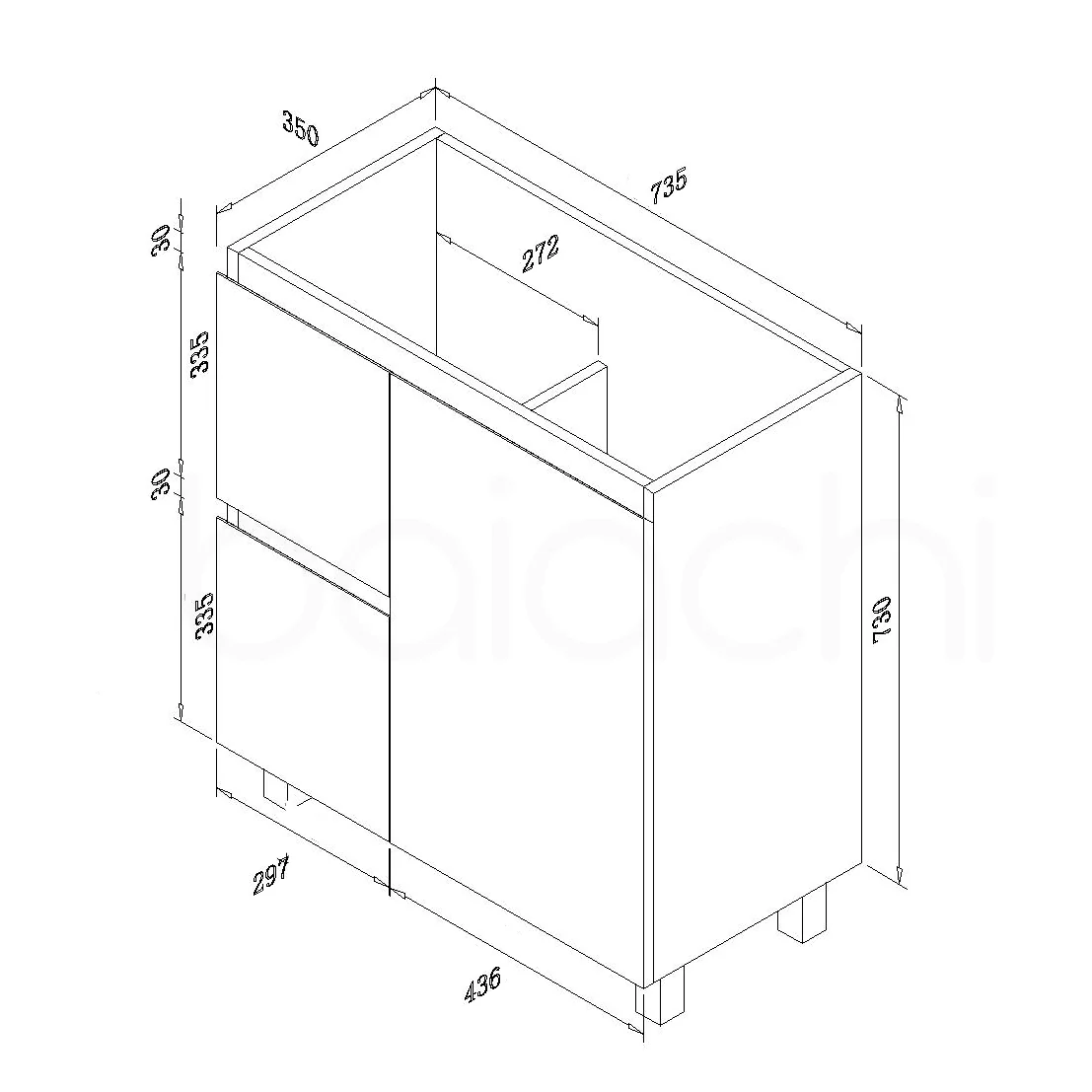 Lucena 750mm Slim Left Drawer PVC Water Proof Bathroom Vanity Cabinet - Image 6