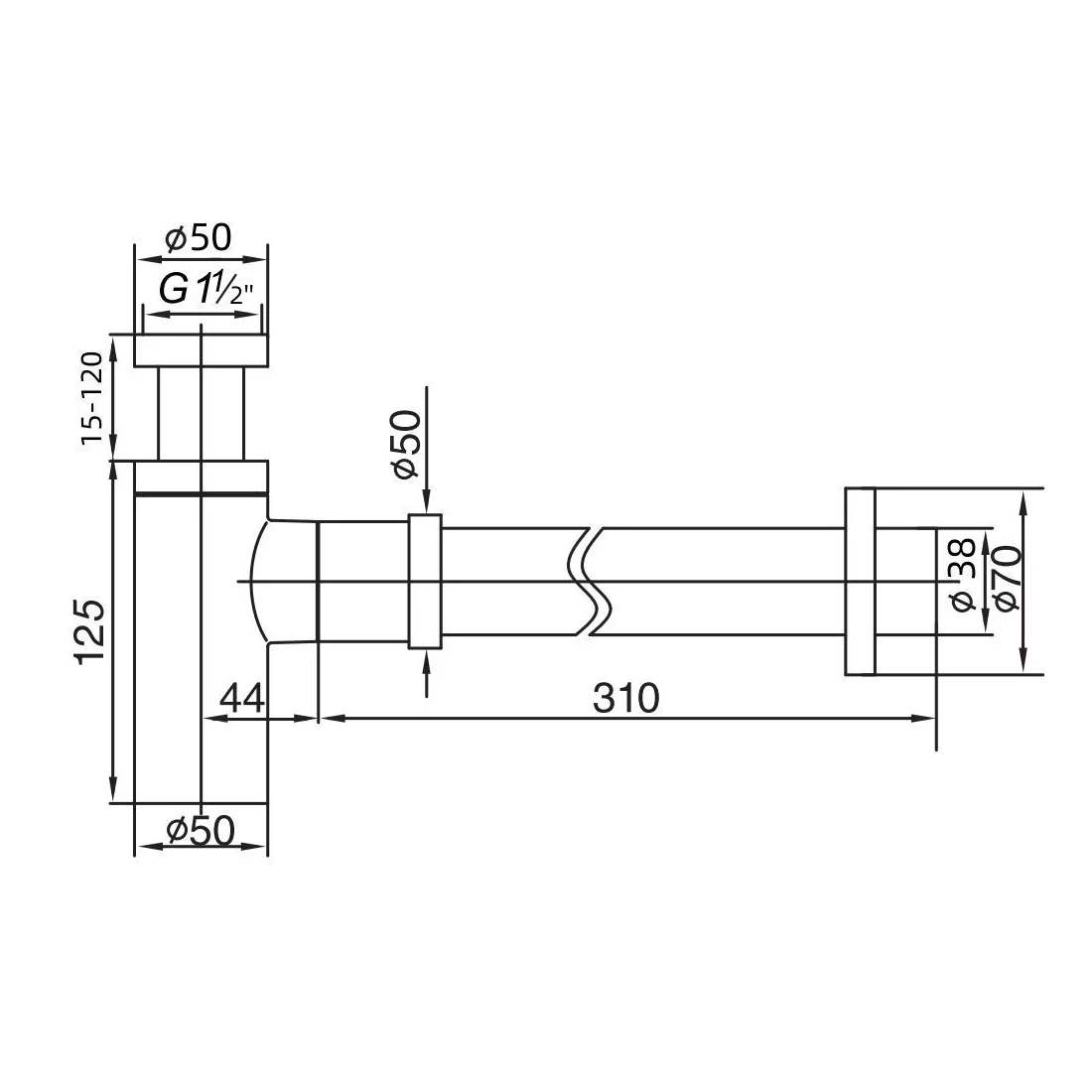 Moreton Round Brass Bottle Trap 40mm Brushed Nickel - Image 2