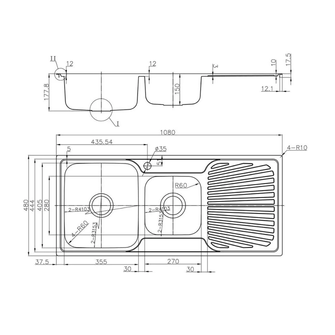 Otus 1 & 1/2 Left Hand Bowl & Single Drainer Kitchen Sink - Image 2