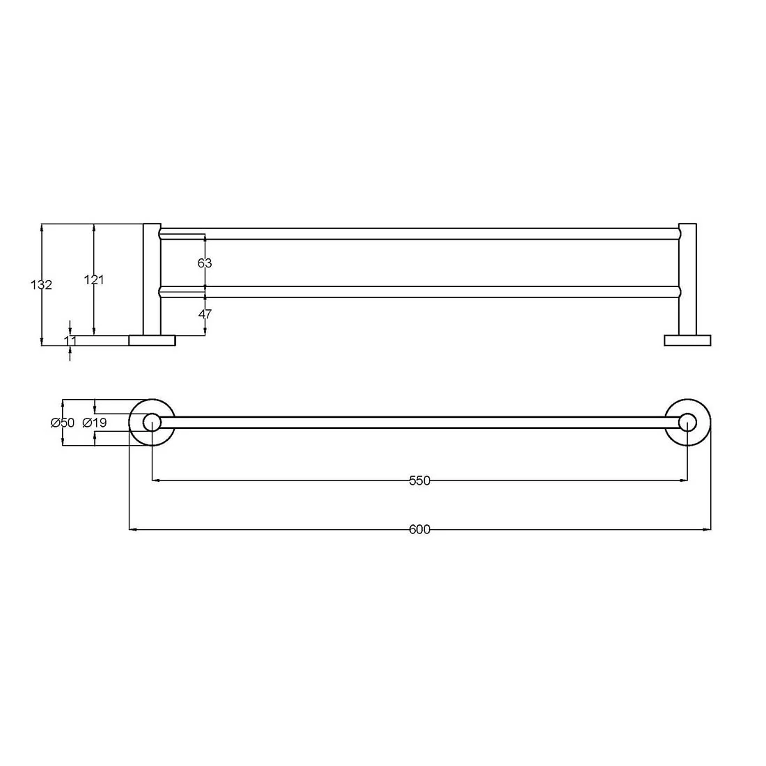 Otus Double Towel Rail 600mm Brushed Copper - Image 2