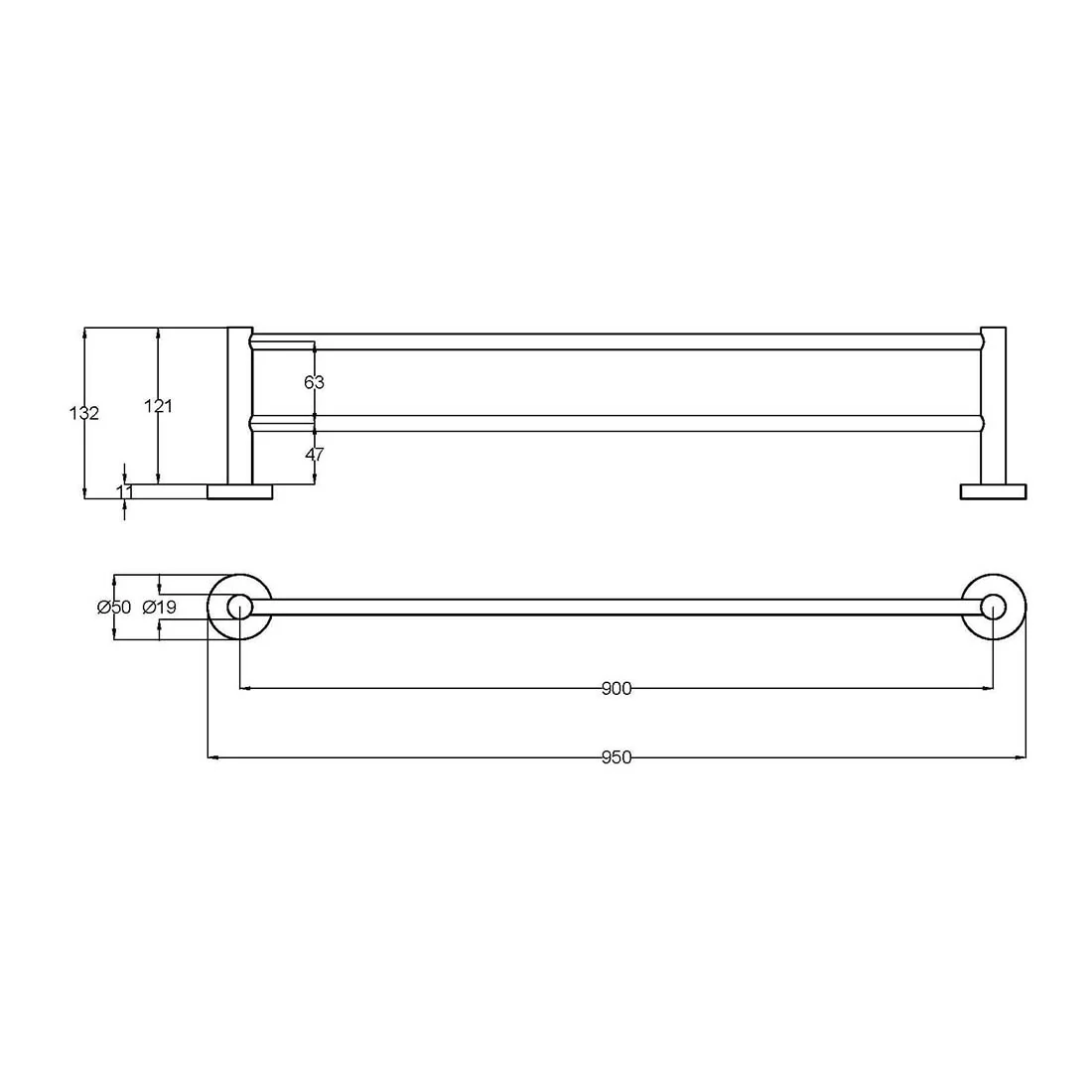 Otus Double Towel Rail 900mm Brushed Copper - Image 2