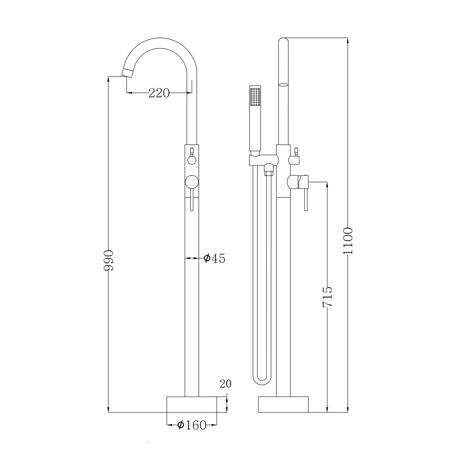 Otus Free Standing Bath Mixer with Hand Shower Brushed Nickel - Image 3