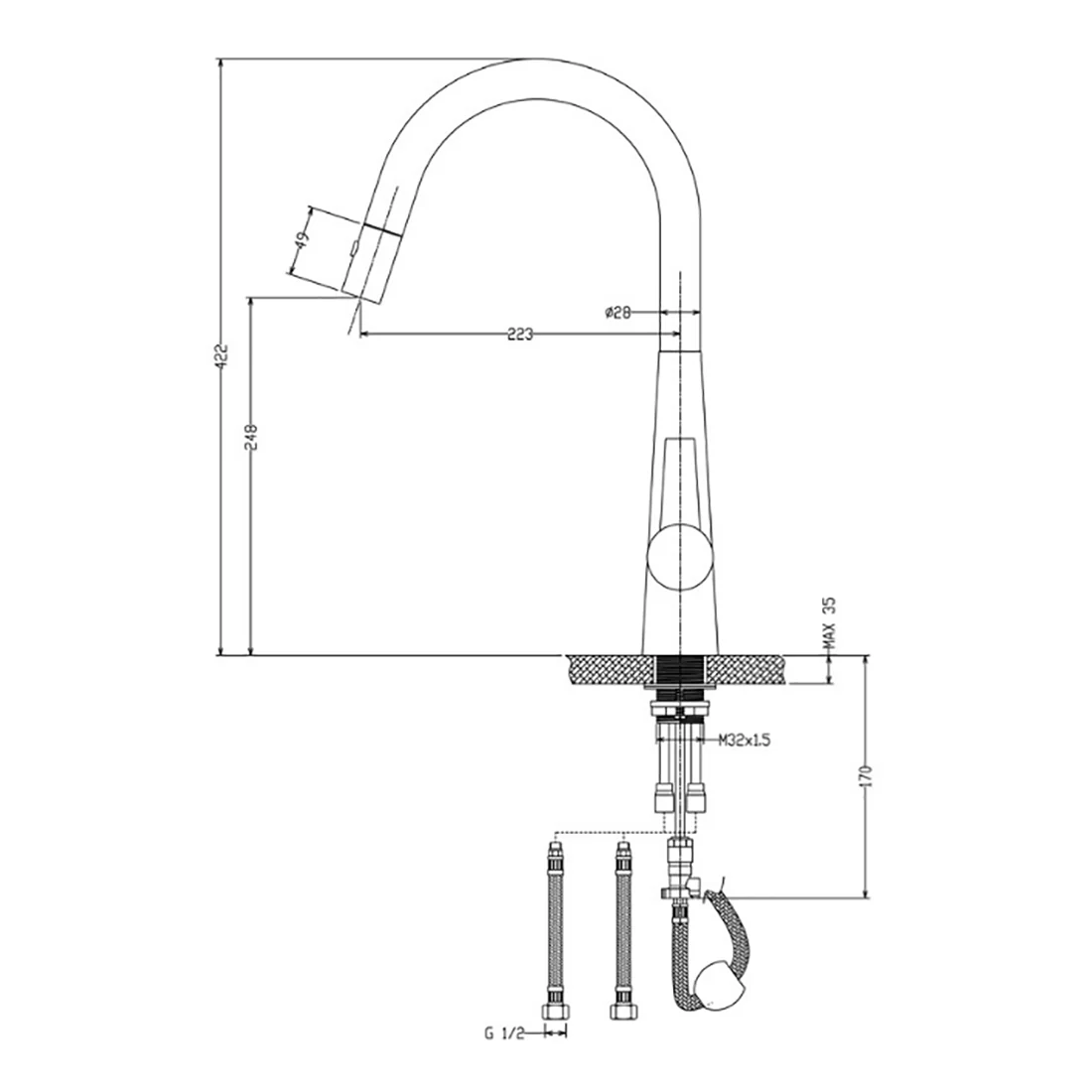 Otus Lux Pull-Out Kitchen And Laundry Sink Mixer Gun Metal - Image 2