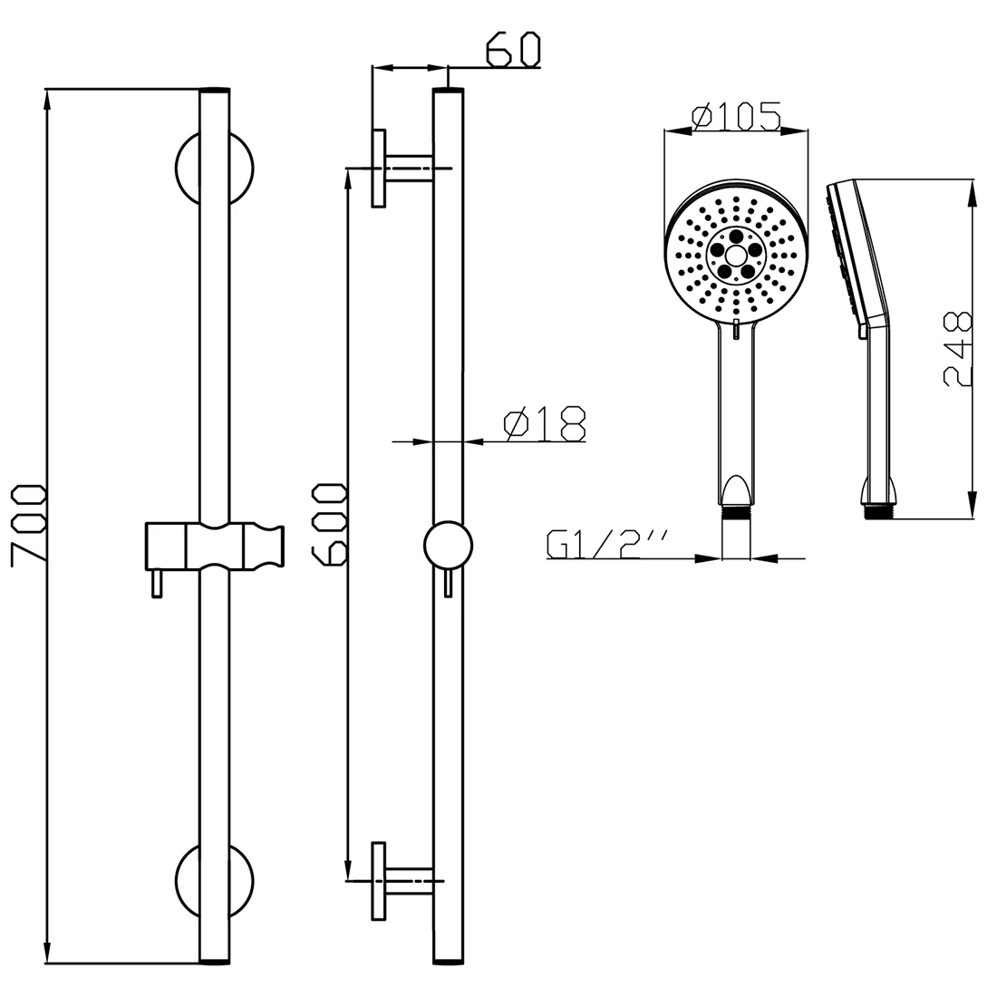 Otus Round Sliding Shower Set Matte Black - Image 2