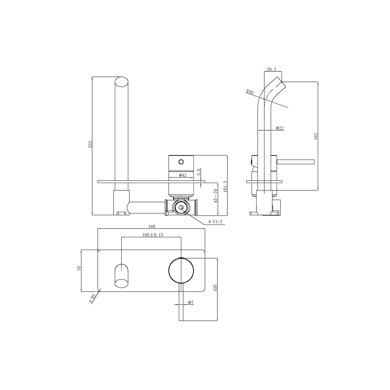 Otus Slimline SS Wall Basin Mixer Gun Metal - Image 3