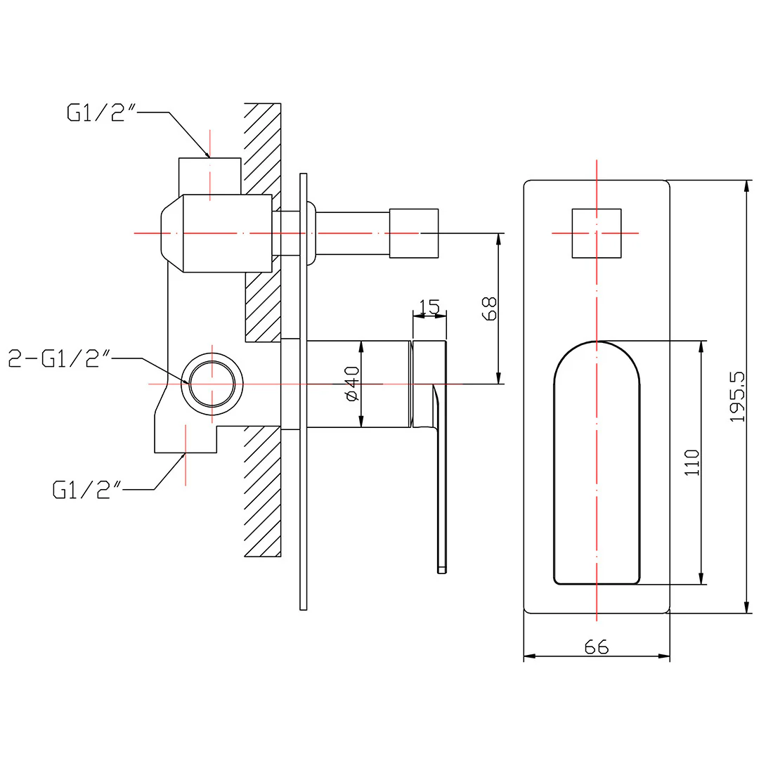 Ruki Wall Mixer With Diverter Gun Metal - Image 2