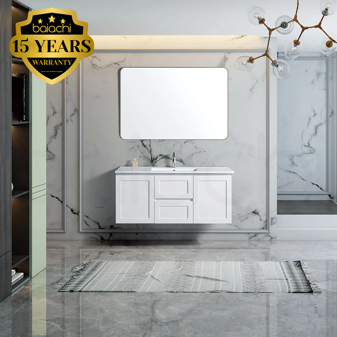 Shaker Plywood 1200mm Wall Hung Bathroom Vanity White Stone - Image 3