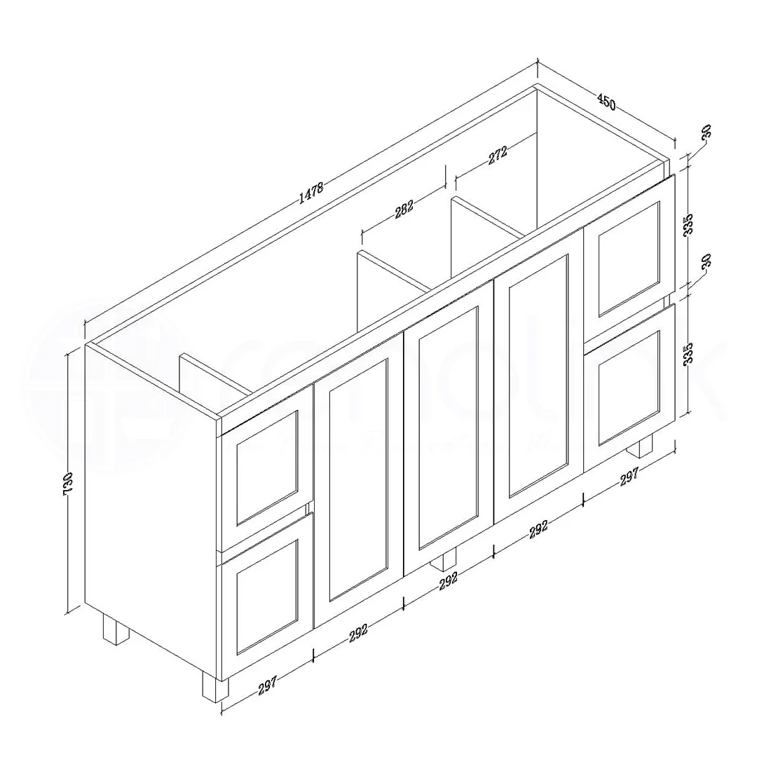 Shaker 1500mm Plywood Bathroom Vanity Calacatta Stone - Image 2