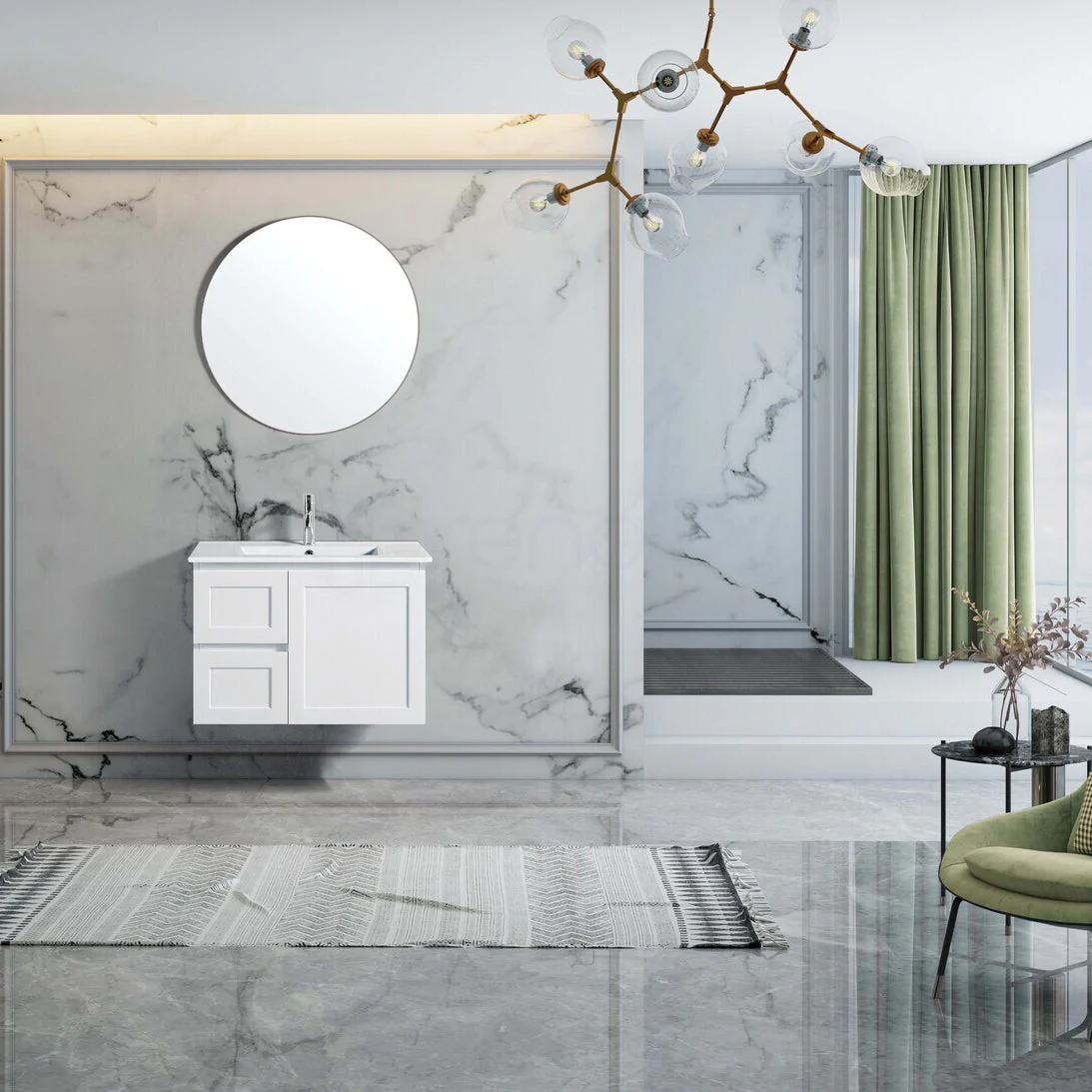 Shaker 750mm PVC Wall Hung Bathroom Vanity White Quartz Stone - Image 3