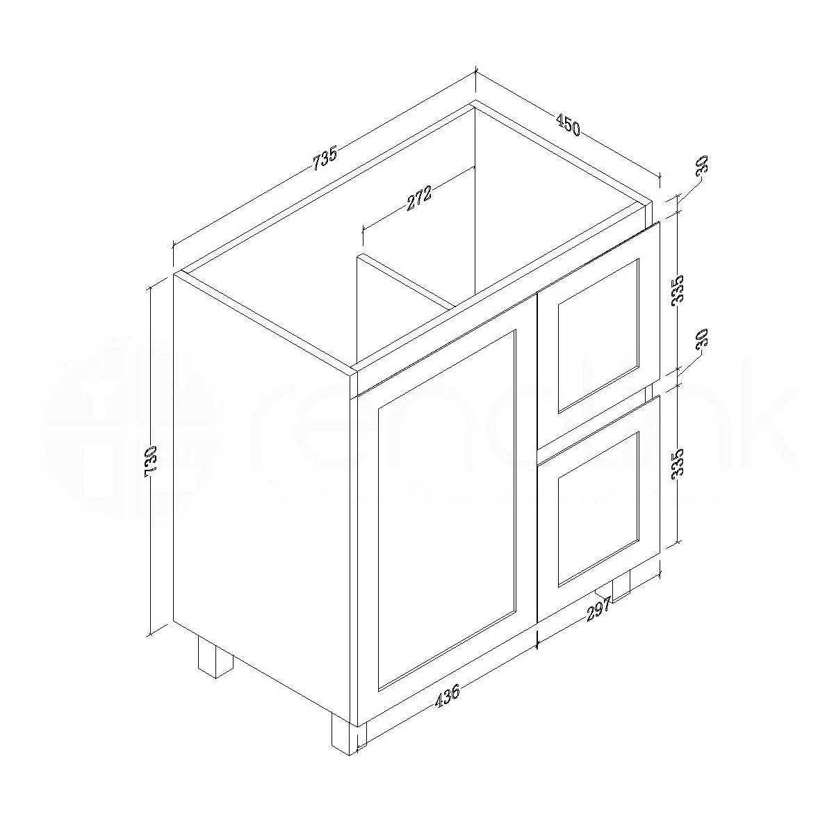 Shaker 750mm Right Drawer Plywood Bathroom Vanity Ceramic Basin - Image 3