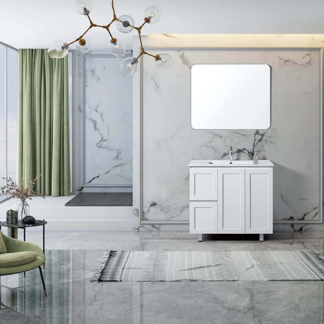 Shaker 900mm Left Drawer Plywood Bathroom Vanity Calacatta Stone - Image 2