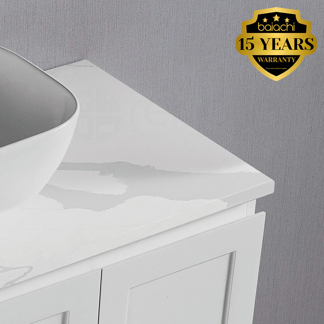 Shaker Plywood 600mm Wall Hung Bathroom Vanity Right Drawers Calacatta Stone