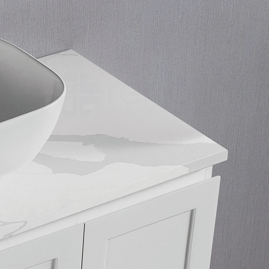 Shaker Plywood 600mm Wall Hung Bathroom Vanity Right Drawers Calacatta Stone - Image 4